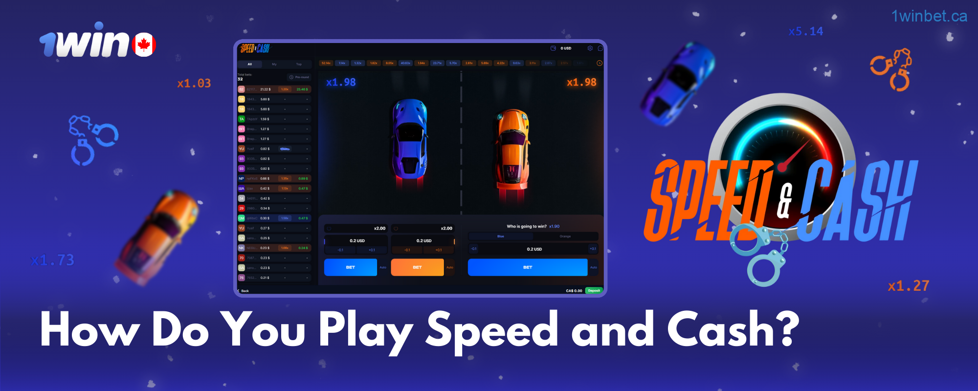 Begin your Speed and Cash journey at 1win Canada with an easy registration process and a minimal deposit.