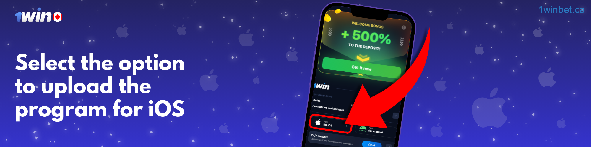To download the iOS app, Canadian users should select the iOS option to retrieve the 1win app for their iPhone or iPad.