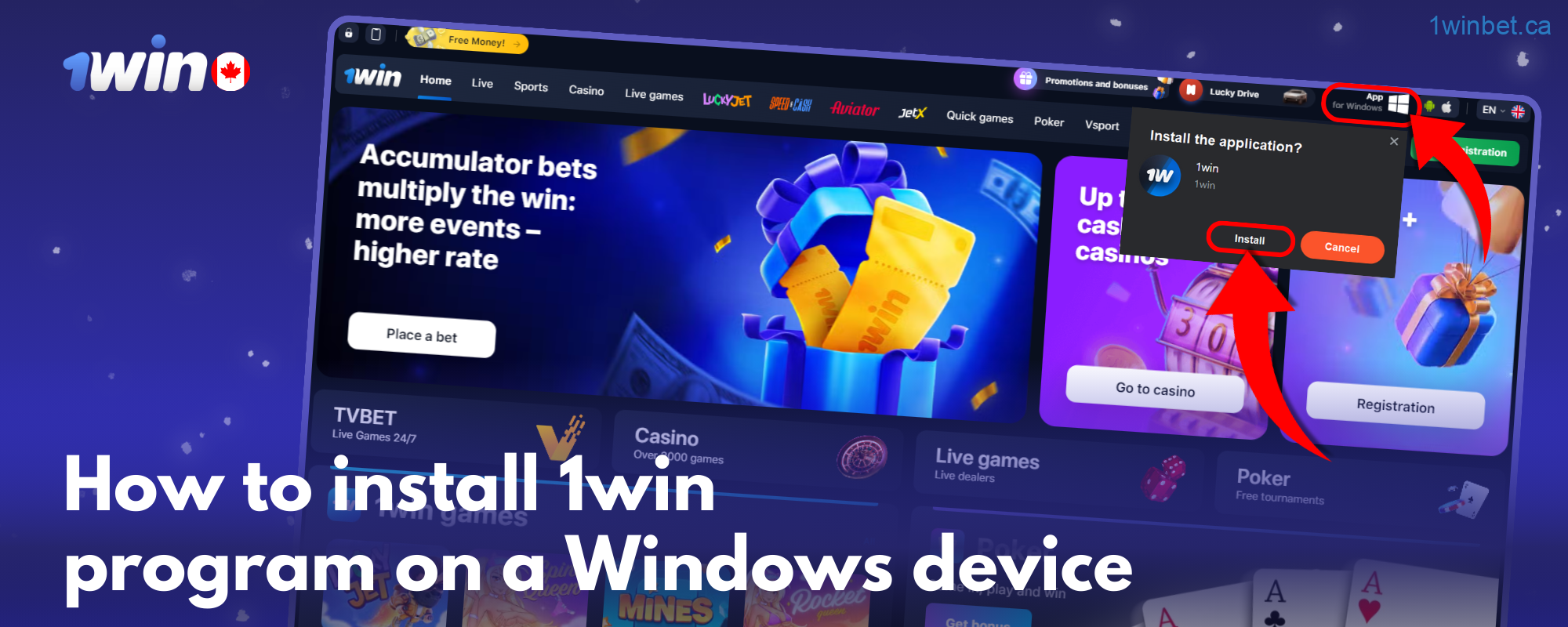 To install the 1win betting application on your device in Canada, download it directly from the official website.